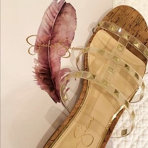 Jessica Simpson Caira 2 flat, clear studded sandal, size 8.5